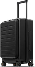 LEVEL8 Road Runner Carry On Luggage with Front Compartment, 20 Inch Lightweight Hard Shell Suitcases with Wheels Airline Approved, Tsa Locks for Luggage, Black