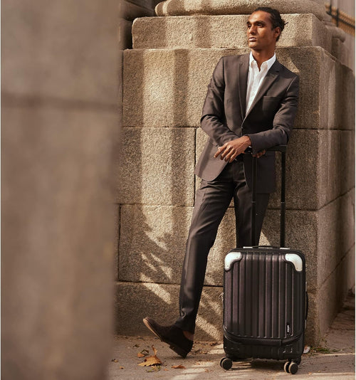 LEVEL8 Lightweight Carry-on Suitcase 20-Inch,Expandable 4 Wheel Hand Luggage, ABS+Poly-Carbonate Hardshell Spinner Trolley for Luggage with Double TSA-Approved Locks, Black, 37*24*55.5CM, Casual and