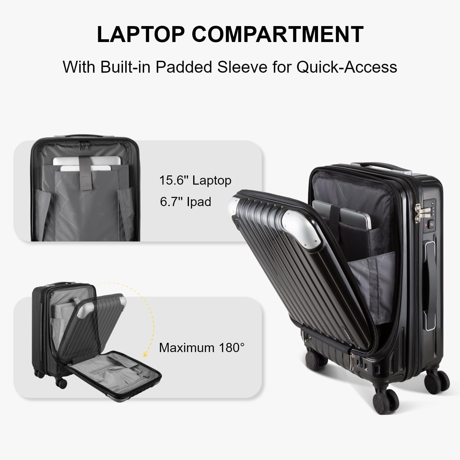 LEVEL8 Lightweight Carry-on Suitcase 20-Inch,Expandable 4 Wheel Hand Luggage, ABS+Poly-Carbonate Hardshell Spinner Trolley for Luggage with Double TSA-Approved Locks, Black, 37*24*55.5CM, Casual and