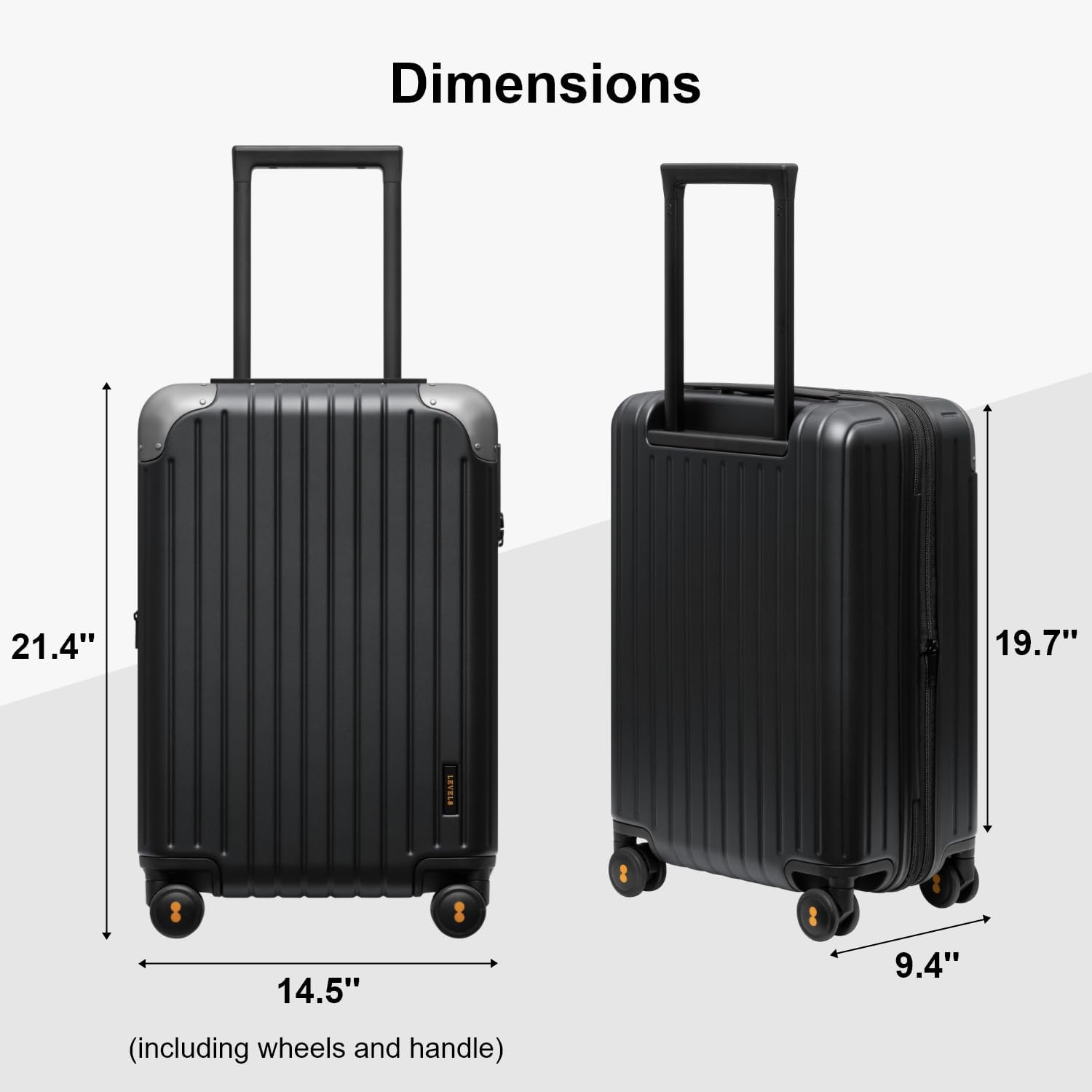 LEVEL8 Carry on Luggage Airline Approved, Hardshell Suitcases with Spinner Wheels, PC Expandable Luggage, 20 Inch, Black