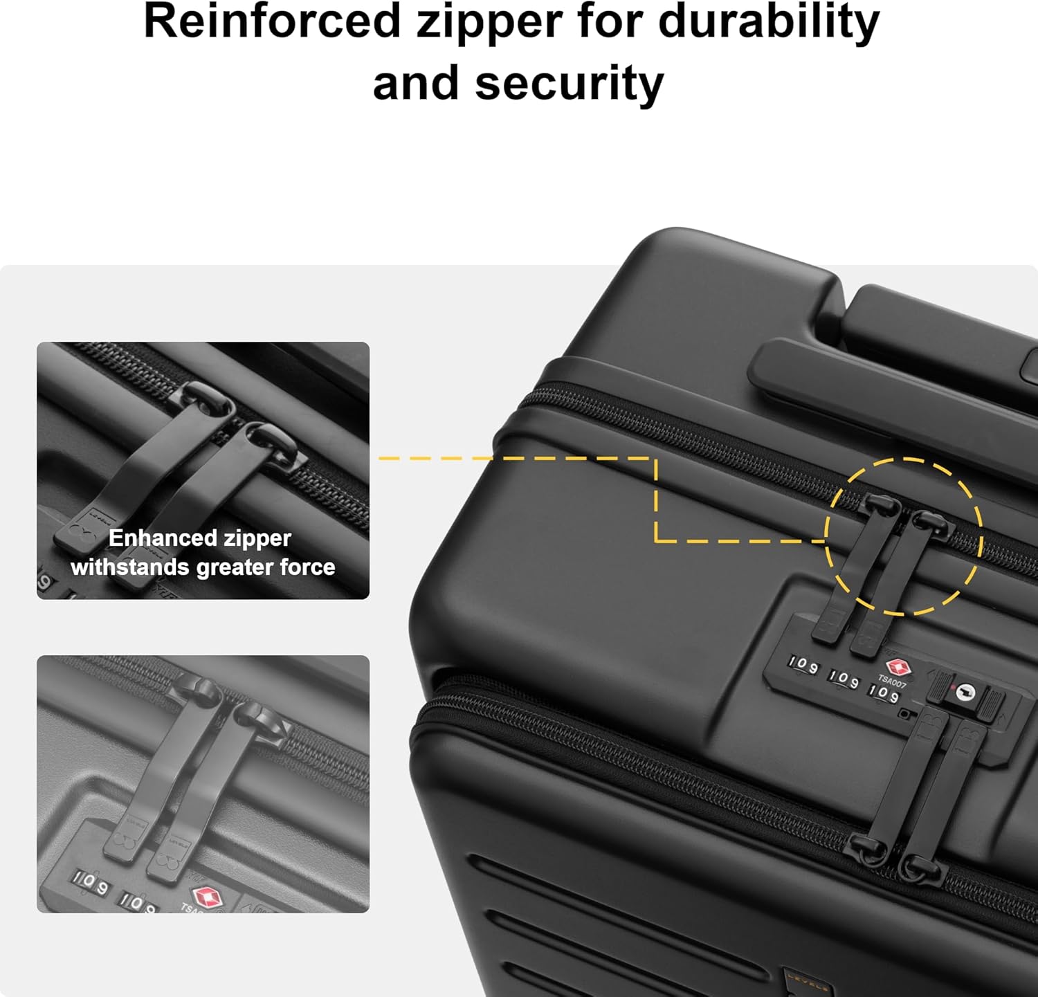 LEVEL8 Road Runner Carry On Luggage with Front Compartment, 20 Inch Lightweight Hard Shell Suitcases with Wheels Airline Approved, Tsa Locks for Luggage, Black